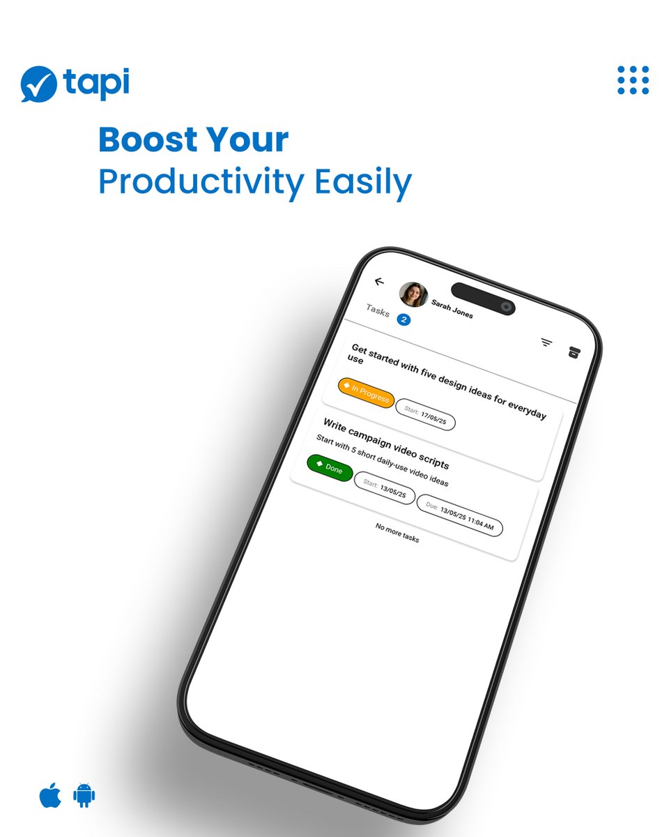 TapiLtd's tweet image. Fewer switches, more flow: one workspace + async updates = quick wins.
Android tapi.co/playstore | iOS soon. 
#BoostProductivity #UnifiedWorkspace #Focus