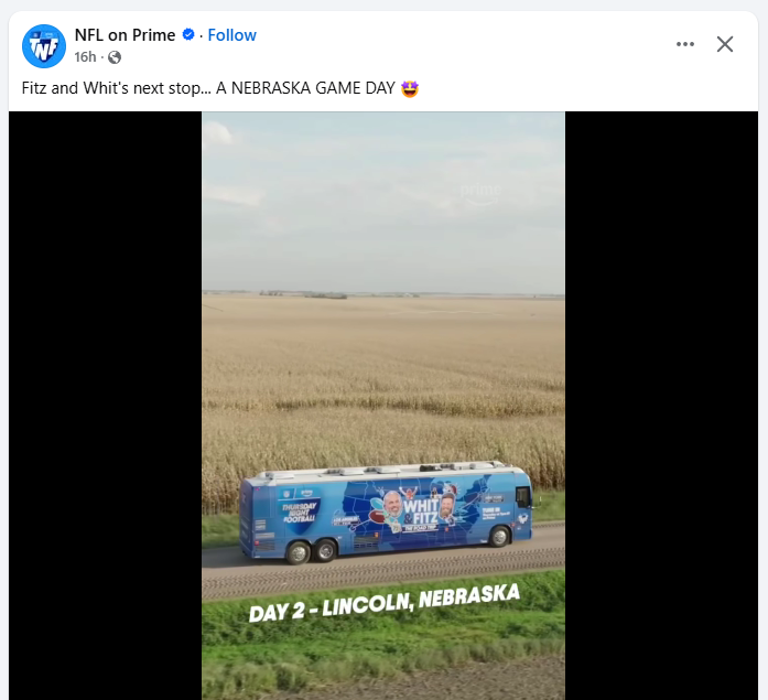 FeitCanWrite's tweet photo. I'm glad to see Nebraska getting more national exposure, but is it too much to ask to skip the staged shot of the tour bus driving down some dusty gravel road? https://t.co/njDQdg0qaf