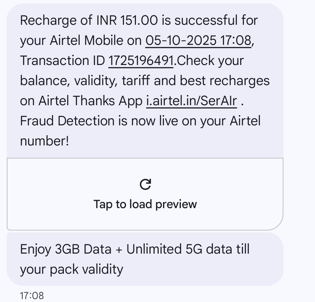 AnmolCh32045913's tweet photo. @Airtel_Presence   @airtelindia 
Recharged with 151 more and still unlimited 5g is not activated and the customer care is very rude what to do https://t.co/GVg304T2cE