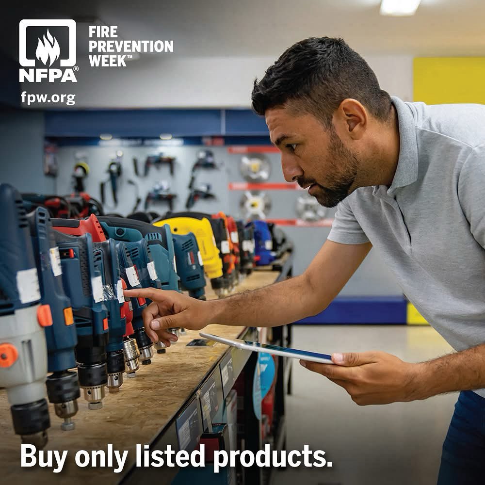 wakeforestfire's tweet photo. Before you buy anything with a lithium-ion battery, check for a mark from a nationally recognized testing lab. Many products don’t have &amp; can seriously increase your risk of fire.

#FirePreventionWeek #WakeForestFireDepartment #TownofWakeForest #WakeForestNC #Sparky #FireSafety https://t.co/py4BktX09u