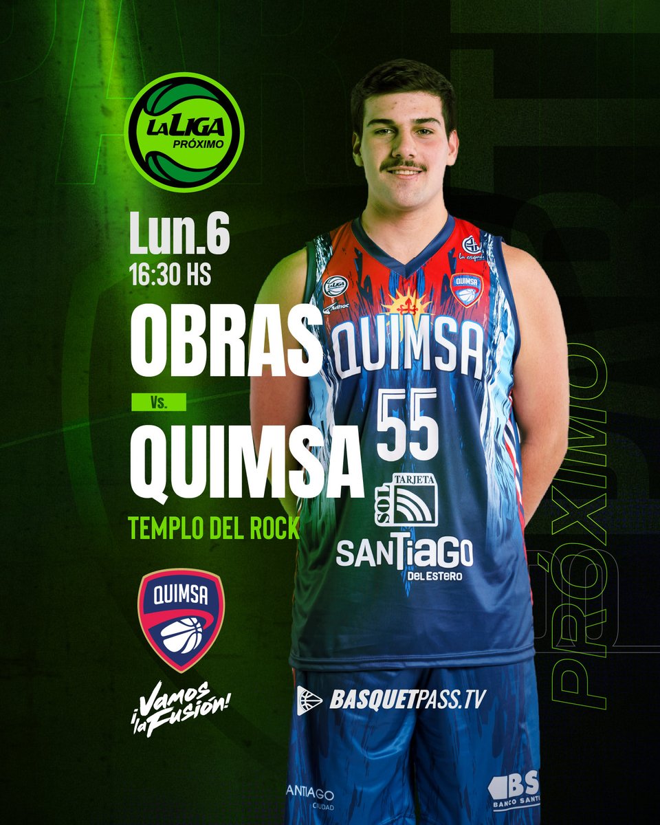 #ʜᴏʏᴊᴜᴇɢᴀʟᴀꜰᴜꜱɪóɴ
🏆 <a href="/LigaNacional/">La Liga</a> 
🏀 Obras 🆚 Quimsa 
 ⌚️16:30 LLP/ Liga Nacional 20:30 hs 
🏟️ Templo del Rock
📺 BasquetPass