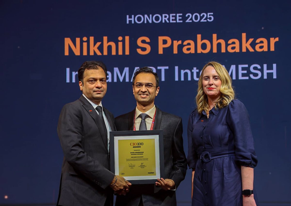 IndiaMART's tweet image. Our CIO, Nikhil Prabhakar, has been recognized as one of India’s top CIOs at the CIO100 Awards 2025! 
A true testament to vision, leadership, and innovation, driving IndiaMART forward.

#IndiaMART #CIO #CXO #award #CIOaward #CIO100 #innovation #tech #techinnovation #leadership…