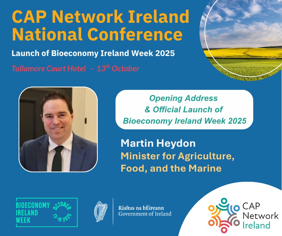 capnetworkire's tweet image. Martin Heydon, Minister for Agriculture, Food and the Marine, will open the CAP Network Ireland National Conference and officially launch Bioeconomy Ireland Week 2025, a collaboration between his own department and the Department of Climate, Energy and the Environment
Commenting…