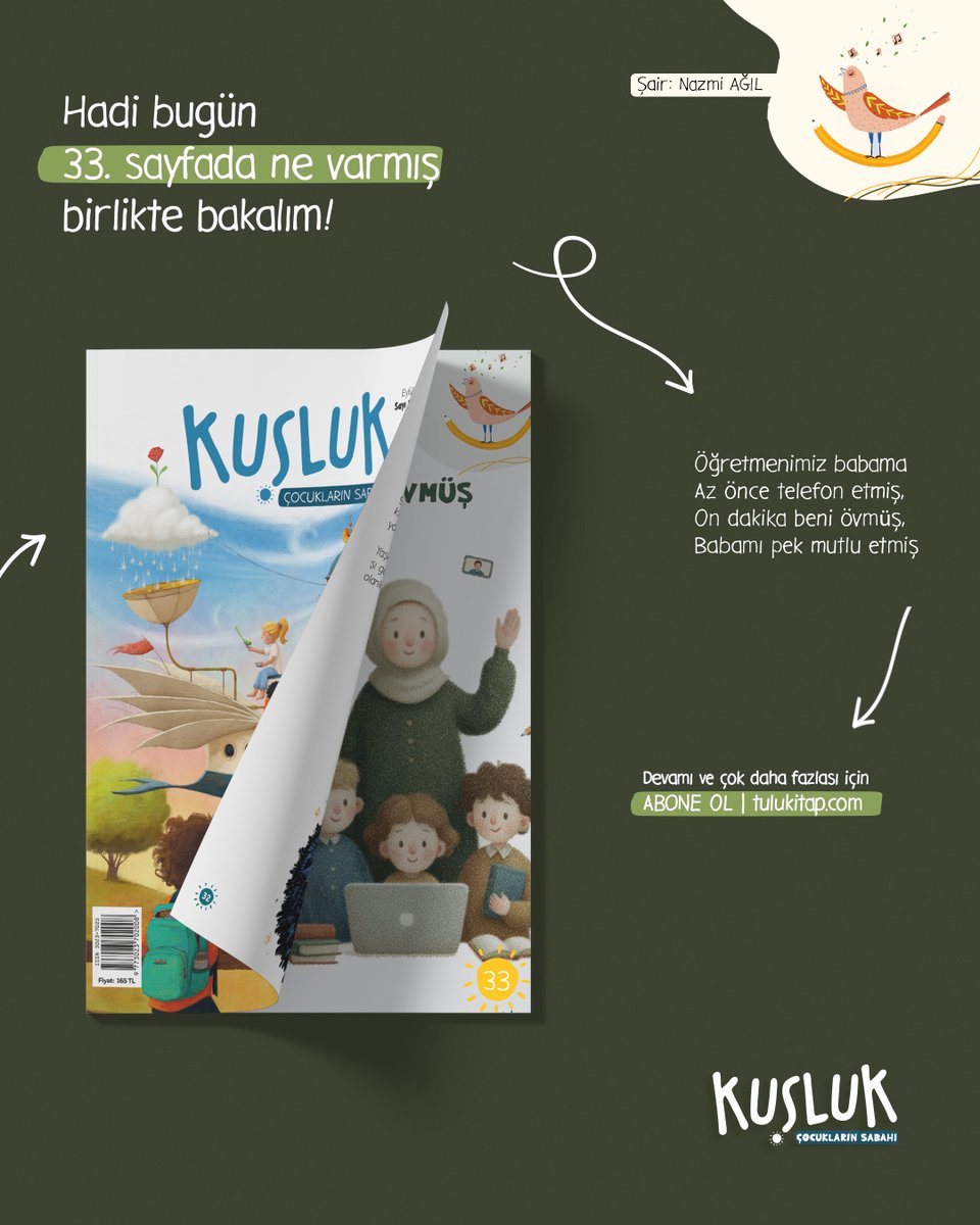 GÜNÜN SAYFASI 📚

Hadi bugün 33. sayfada ne varmış birlikte bakalım!

Yoksa siz hala hayallerinizi süsleyecek nitelikli içerikler, renkli resimler ve değerlerle dolu dergimize abone olmadınız mı?

🌐 Abone Ol | tulukitap.com

#kuslukdergi
#nelerokusak