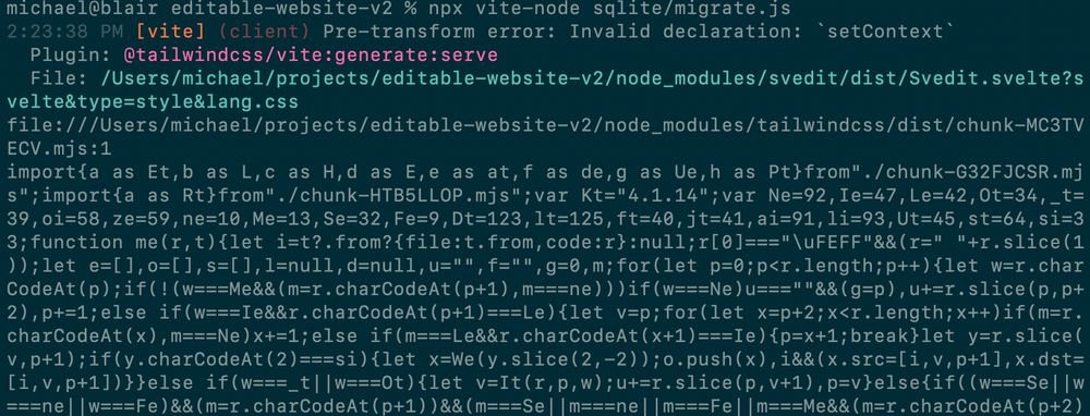 _mql's tweet image. I wish SvelteKit could provide/enable an idiomatic way of running stand-alone scripts that &quot;just works&quot; (and robustly respects-or-ignores Svelte/Kit-specific syntax).

vite-node is brittle. :(