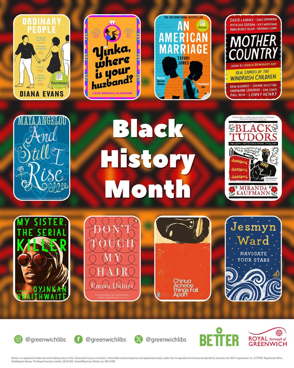 GreenwichLibs's tweet image. October is #BlackHistoryMonth where we celebrate the culture and heritage of authors from the black diaspora in literature! 🌍 Use your #Greenwich #Library card + PIN to reserve here: bit.ly/3Ew1YFL to collect at your chosen library, or use #Libby on your device! 📚