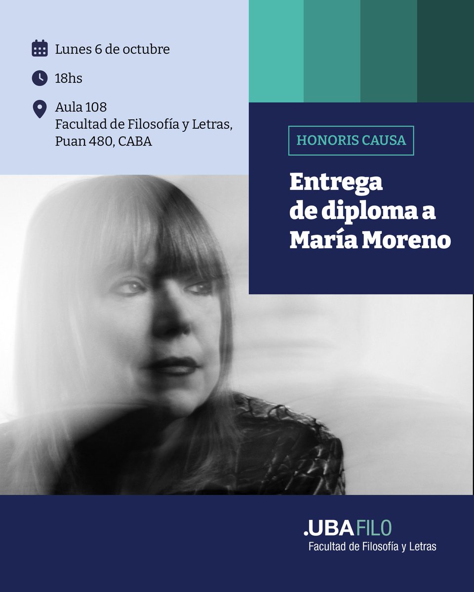 Esta tarde le entregaremos el título de Doctora Honoris Causa a María Moreno 🏅

¡El acto es abierto a toda la comunidad!

📌 18hs en el aula 108 de la sede Puan