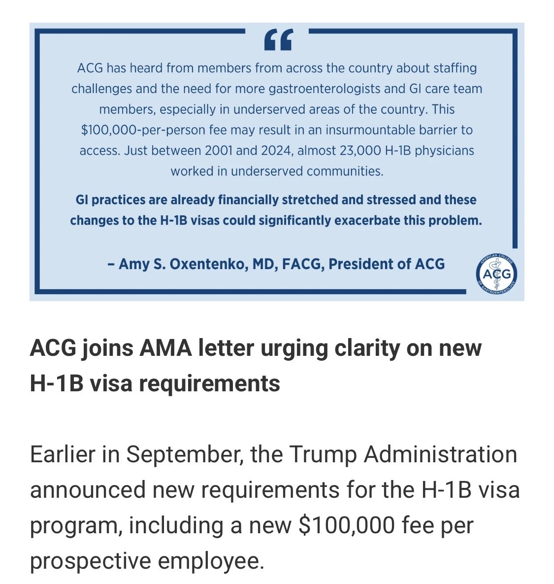 I completed my training  under a H1b visa so I can provide care to pts w IBD. Many colleagues w H1b provide GI care in underserved areas
At a time when shortage of 🩺 + more complex dis., we need to safeguard this path for🩺
TY <a href="/AmCollegeGastro/">ACG</a> <a href="/AmyOxentenkoMD/">Amy Oxentenko MD</a> for your advocacy