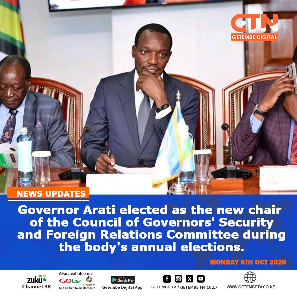 GetembeTV's tweet photo. Kisii Governor Simba Arati was elected as the new chairperson of the Council of Governors' (CoG) Security and Foreign Relations Committee during the body's annual elections.
#SimbaArati #CoGElections2025 #SecurityCommittee #KenyaDevolution #getembedigital https://t.co/tBIsHnVMKD