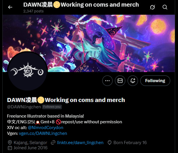 My Twitter/X account（<a href="/DAWNlingchen/">DAWN凌晨🌕Commission open</a>) got stollen by someone else, it's not me anymore. I'm still waiting for twitter's reply but if you see any weird behaviour/getting weird DMs from this account please do not interact with it!!