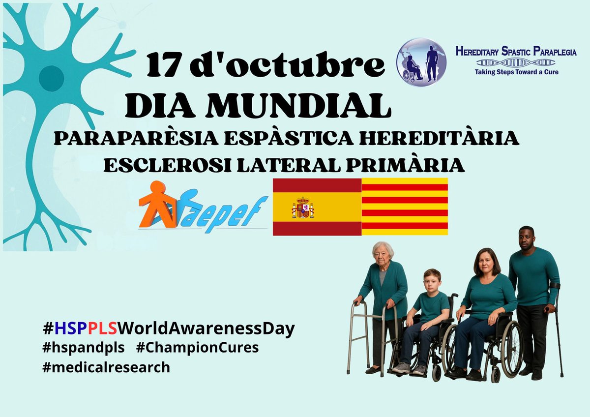 Aepef's tweet photo. 17 d’octubre Día Mundial de la Paraparèsia Espàstica Hereditària i de l’Esclerosi Lateral Primària. 
#hsppls #hspandpls #worldawarenessday #championcures #medicalresearch https://t.co/yEqZN8Jfkd