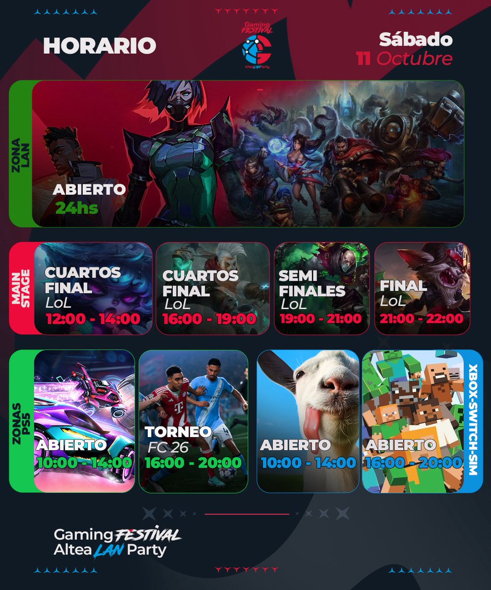 AlteaLanParty's tweet photo. ¡Este será el calendario de la #ALP25! 📅

Las actividades podrían estar sujetas a cambio. ¿Quién sabe si añadiremos algún torneo más?

¡Se viene un finde lleno de sorpresas! https://t.co/YUZVDoq8Iz