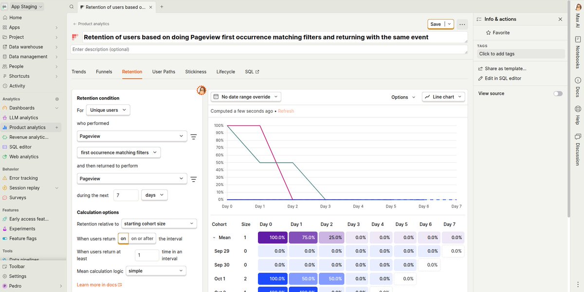 arantespp's tweet photo. Um pouco sobre o que é o @posthog e como usamos aqui no @oneclick_ads.

Primeiro, PostHog é para observabilidade do produto. Você consegue ver:

- Como os usuários usam o produto
- Dashboards para validar canais de venda
- Error tracking
- Feature flags
- Testes A/B
- Web e revenue analytics (mas não usamos ainda)
- Etc

Vou falar das 3 principais funcionalidades que usamos: Session Replays, Error Tracking e Product Analytics.

Session Replays

O primeiro grande impacto foi essa Sessions Replays. Foi a primeira vez que conseguimos observar como os usuários usam a plataforma.

Em junho, tentamos implementar o fluxo low touch no OneClick. Até então, tínhamos somente o high touch, que o usuário fazia um onboarding com o time de vendas. Foi um fracasso. Não conseguimos converter nenhum usuário com o low touch.

O motivo?

O fluxo que tínhamos criado não funcionada para usuários low touch. O App não estava intuitivo. Foi com o PostHog que percebemos esta falha.

Hoje o canal low touch está com um ROI maior que 1 já no primeiro ciclo.

Error tracking

Não tínhamos um trackeador de erros e o PostHog foi o primeiro.

Usamos mais para acompanhar erros de frontend, porque temos o stacktrace e o vídeo do usuário navegando.

Usamos no backend também.

Você consegue conectar o error tracking com o seu chat para receber os erros.

Product Analytics

A base desta feature é identificar usuários e eventos. Com estes dois você consegue observar o seu produto com:

- Trends: Mostra como um evento ou métrica muda ao longo do tempo. Exemplo: número de logins por dia.

- Funnels: Analisa etapas sequenciais para ver onde usuários estão desistindo em um fluxo. Exemplo: cadastro → adicionar ao carrinho → compra.

- Retention: Mede quantos usuários voltam a usar seu produto após um evento inicial. Exemplo: quantos usuários que se cadastraram voltaram depois de 7 dias.

- User Paths: Mostra os caminhos reais que usuários seguem entre eventos. Ajuda a entender jornadas comuns e pontos de saída.

- Stickiness: Mede com que frequência usuários realizam um evento em um período. Exemplo: quantos dias diferentes um usuário faz login em uma semana.

- Lifecycle: Classifica usuários em estágios (novos, ativos, retornando, inativos) com base em como e quando usam seu produto.

E todas estas métricas você pode colocar em uma dashboard. Ela serve para facilitar o acompanhamento das métricas mais importantes do seu produto, permitindo que você visualize tudo de forma centralizada e rápida.

Está testando um canal novo? Crie uma métrica para acompanhar. Você pode colocar notificações que disparam webhooks, que facilita ainda mais o acompanhamento.