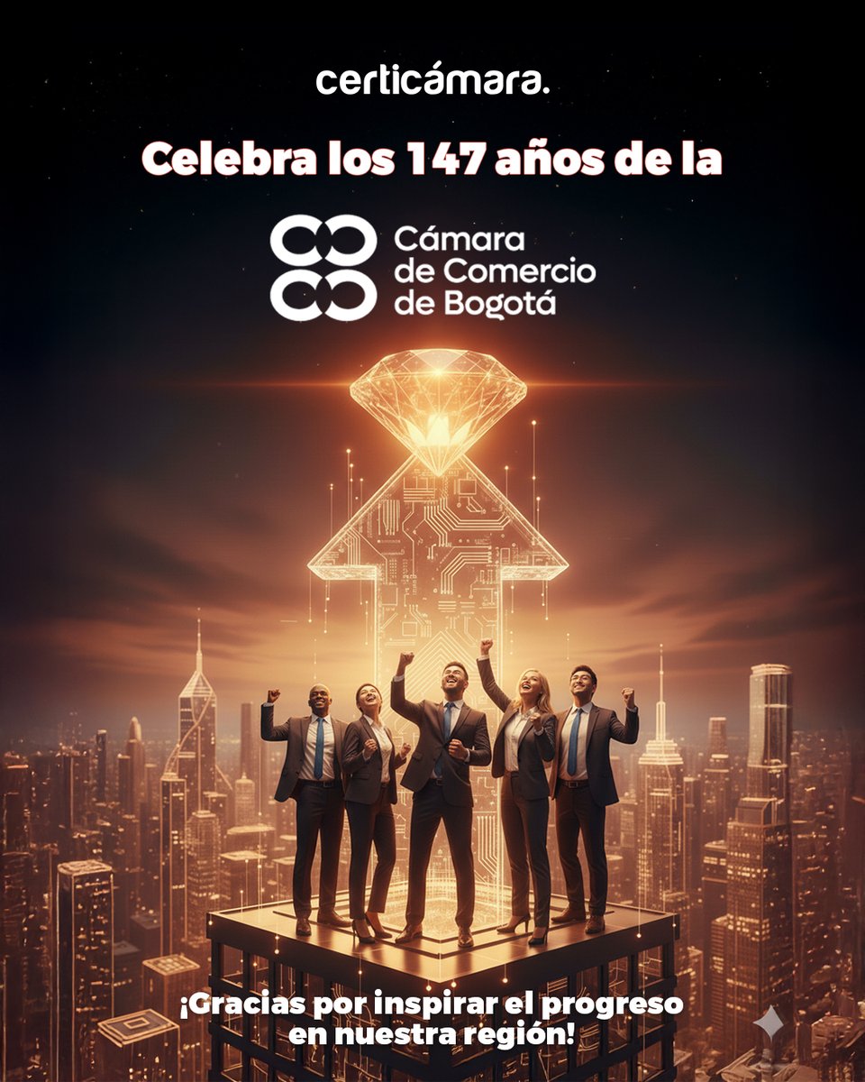 🎉 147 años de éxito!

Felicitamos a la Cámara de Comercio de Bogotá por su invaluable aporte al empresariado desde 1876.

En Certicámara, orgullosos de ser sus aliados. ¡Por muchos años más! 🚀

#CCB147Años #AniversarioCCB #Certicámara #Bogotá