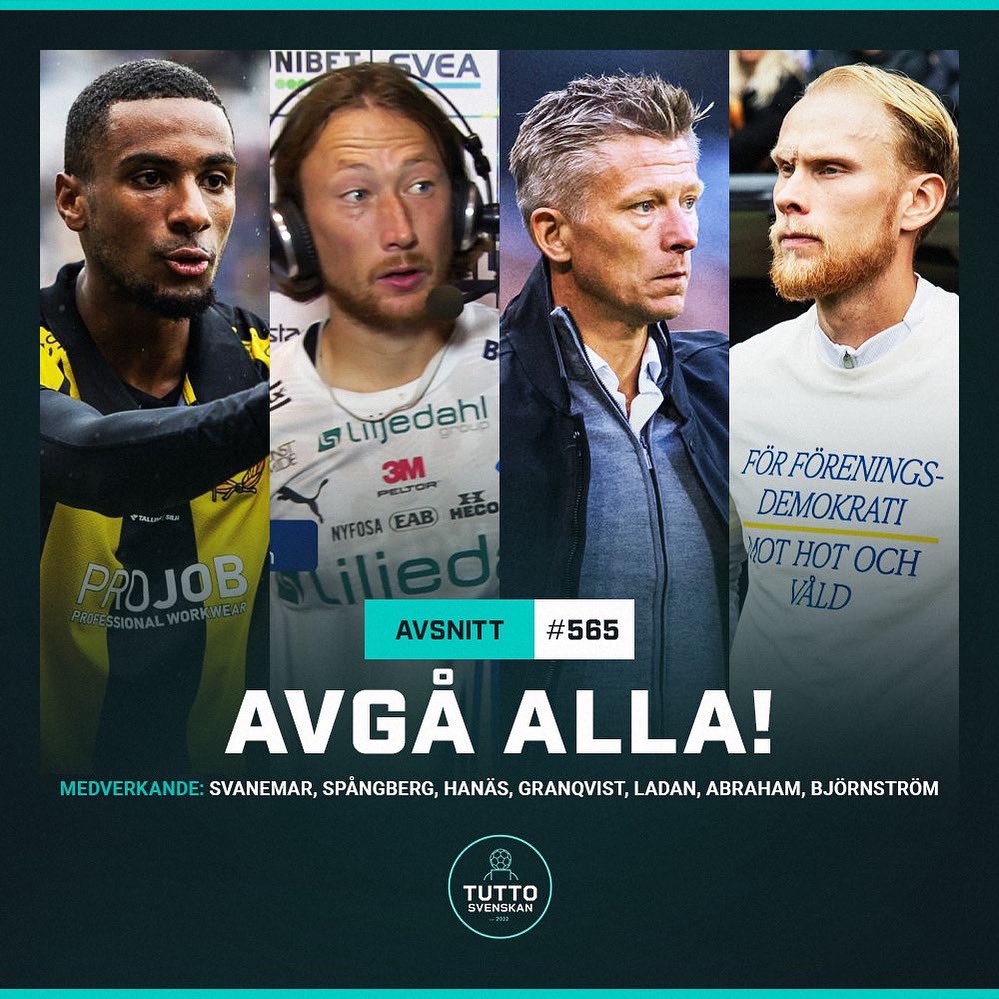 565. AVGÅ ALLA! 

Nattsvart i Solna efter en genant AIK-torsk. Paulos respektfulla revansch på Gamla Ullevi. Blåvitts hedersamma förlust - men fortsatta eld…? Acke Björnströms revansch på Jordgubben. Och fortsatt haveri kring Malmö FF! 

🎧: open.spotify.com/episode/6YAgOU…