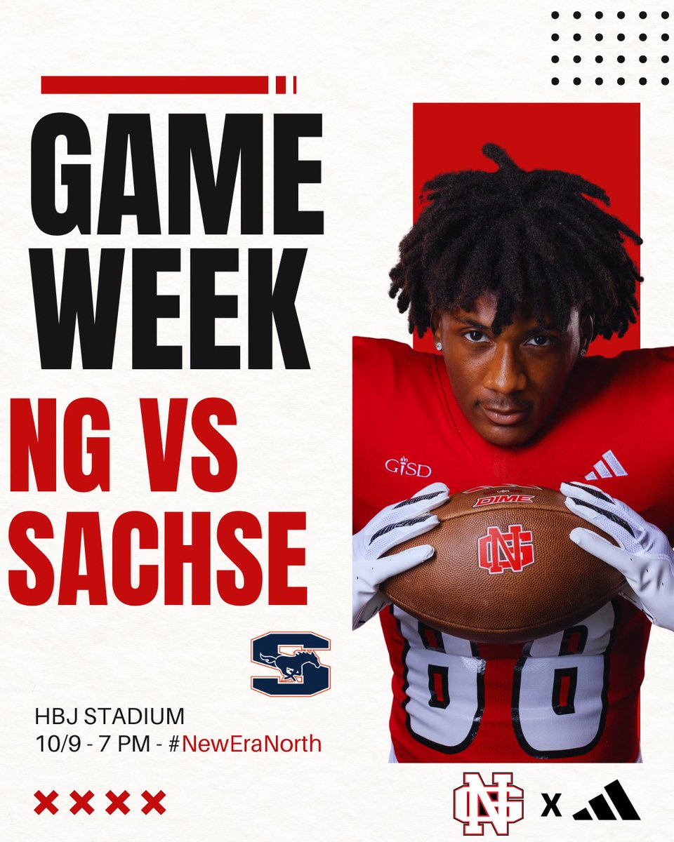 North Garland HS Football (@ngarlandfb) on Twitter photo GAME WEEK! Thursday Night Lights!
📅: Thursday, October 9th
⌚️: 7 PM
📍: HBJ Stadium
#BeatSachse | #NewEraNorth GAME WEEK! Thursday Night Lights!
📅: Thursday, October 9th
⌚️: 7 PM
📍: HBJ Stadium
#BeatSachse | #NewEraNorth