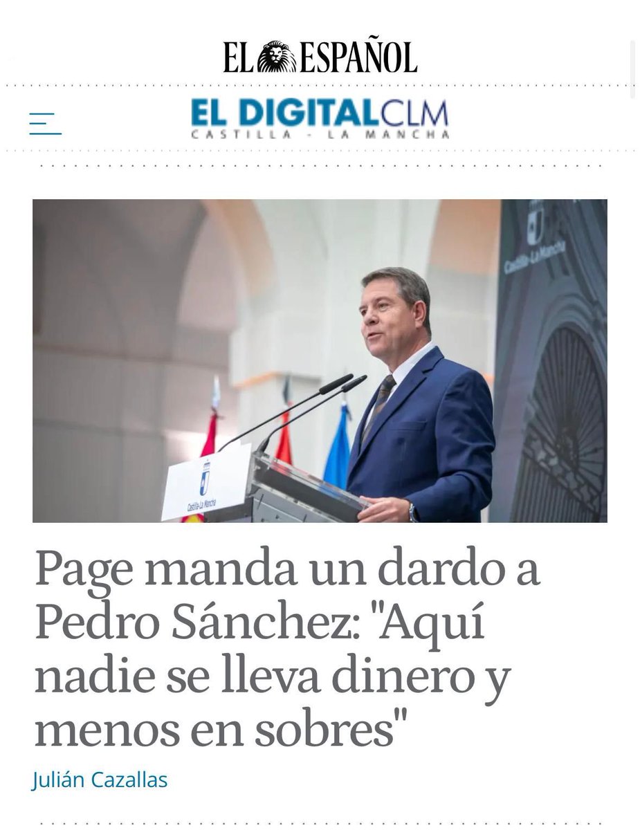Page, el único recado que tienes que enviar a Sánchez es que le quitas tu apoyo y el voto de los tuyos.

Castilla-La Mancha merece claridad, responsabilidad y coherencia.