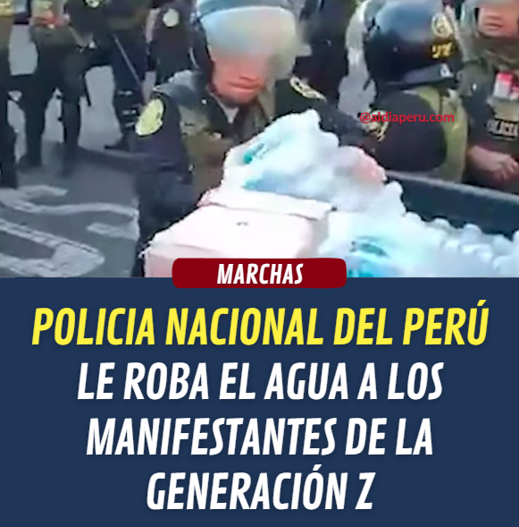 aldiaperupe's tweet photo. #HECHOS: Ayer se hizo viral un video donde la policía nacional del Perú le robaba paquetes de agua a un grupo de manifestantes de la Generación Z. En el video se veía como los mismo policías cargaban botellas de agua a una camioneta.

TAG: #ParoDeTransporte https://t.co/T4olob4dki