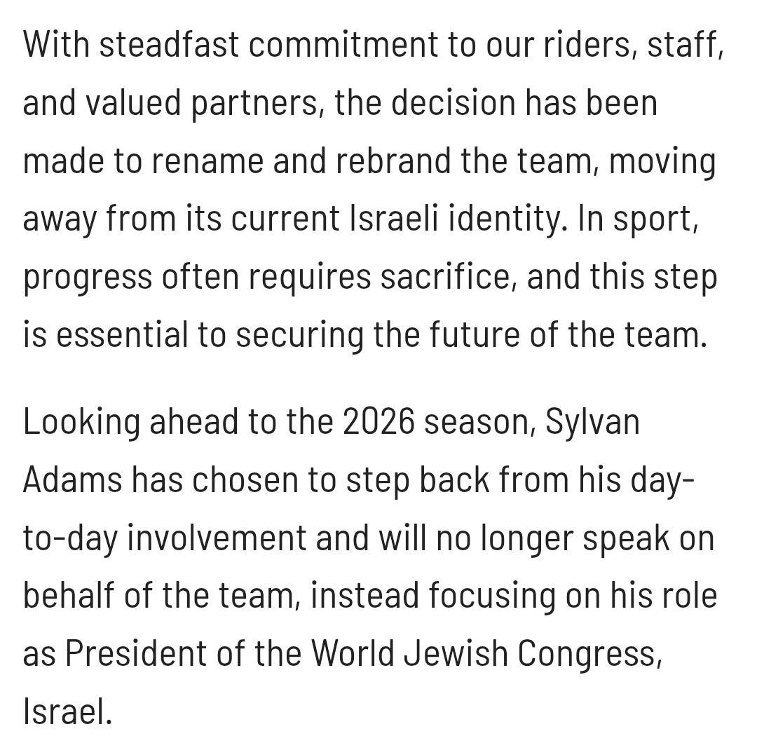 Israel-Premier Tech har valgt at ændre navn og brand og droppe den israelske identitet til 2026-sæsonen.