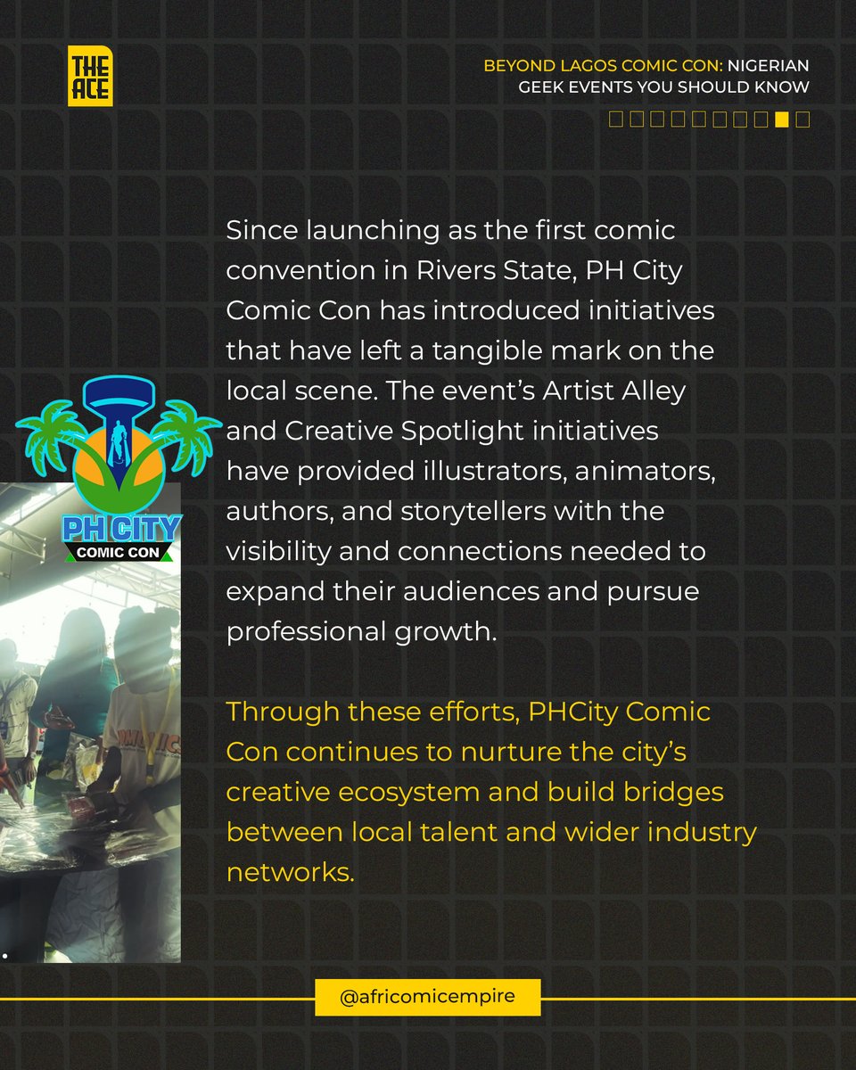 africomicempire's tweet image. From Abuja to Ibadan to Port Harcourt, discover the conventions shaping the country’s comic and animation culture.
.
.
Read the full story on theafricancomicsempire.framer.website/blog/beyond-la…
.
.
#TheACE #NigerianComics #ComicConventions #GeekCulture #PopCultureAfrica
.
.
3/3