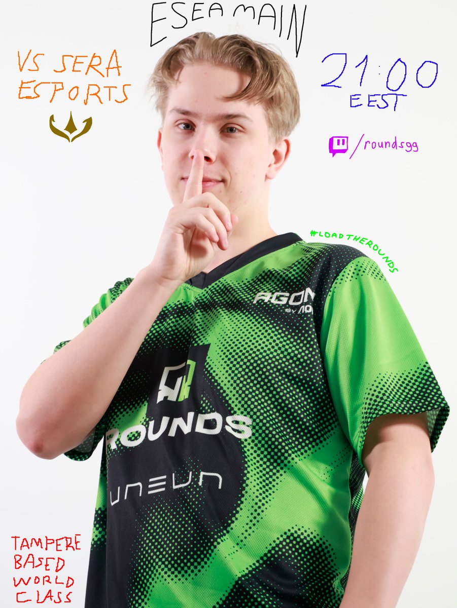 ESEA MAIN SEASON 55 KICKS OFF TONIGHT!
...and our graphic designer was on holiday...

🆚 <a href="/SERA_ESPORT/">🇩🇰🟨SERA ESPORTS⬛️🇩🇰</a> 
🕘 21:00 EEST
🎙️ <a href="/jesse_tuokko/">Enthycia</a> 
🇫🇮 twitch.tv/roundsgg

<a href="/ESEA/">ESEA League</a> | #LOADTHEROUNDS