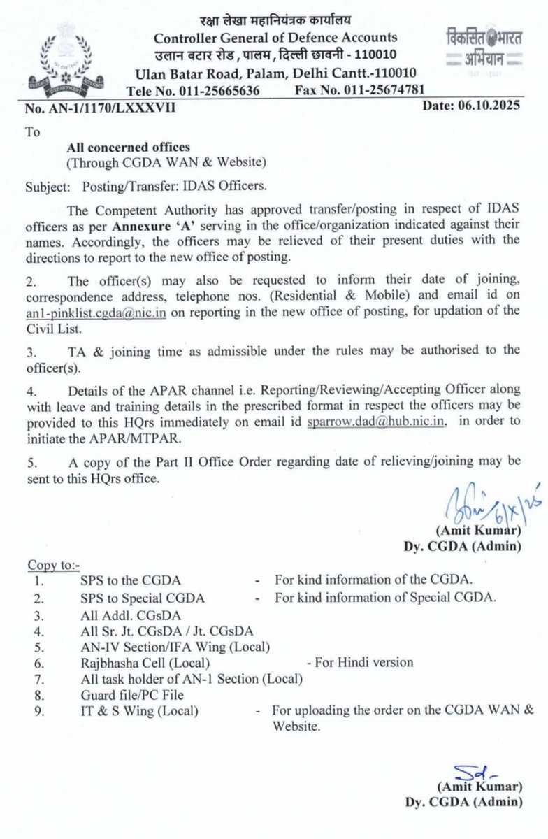 h_pongilath's tweet image. Controller General of Defence Accounts #CGDA issued transfer &amp;amp; posting orders for #IDAS (Indian Defence Accounts Service) Officers.. 
 #Defence