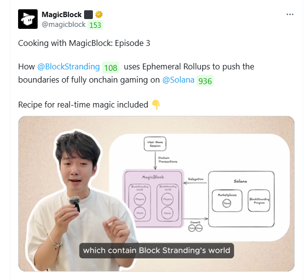 Jinzz69355160's tweet image. What makes @blockstranding stand out in the onchain gaming scene is the use of Ephemeral Rollups and this collab with @magicblock shows exactly why that matters.

Instead of forcing every micro interaction on chain (which kills performance), BlockStranding batches and processes…