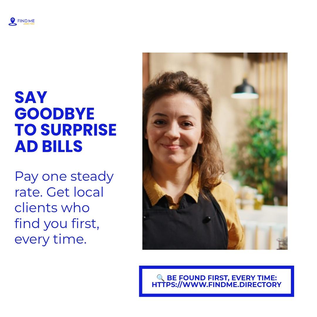 Find_Me_Direct's tweet image. Stop surprise ad bills. Fixed-rate local listings for steady exposure. 🔍 Be Found First: findme.directory Thoughts?

#smallbusiness #localmarketing #smallbizads #localSEO #FindMeDirectory

#FindMeDirectory