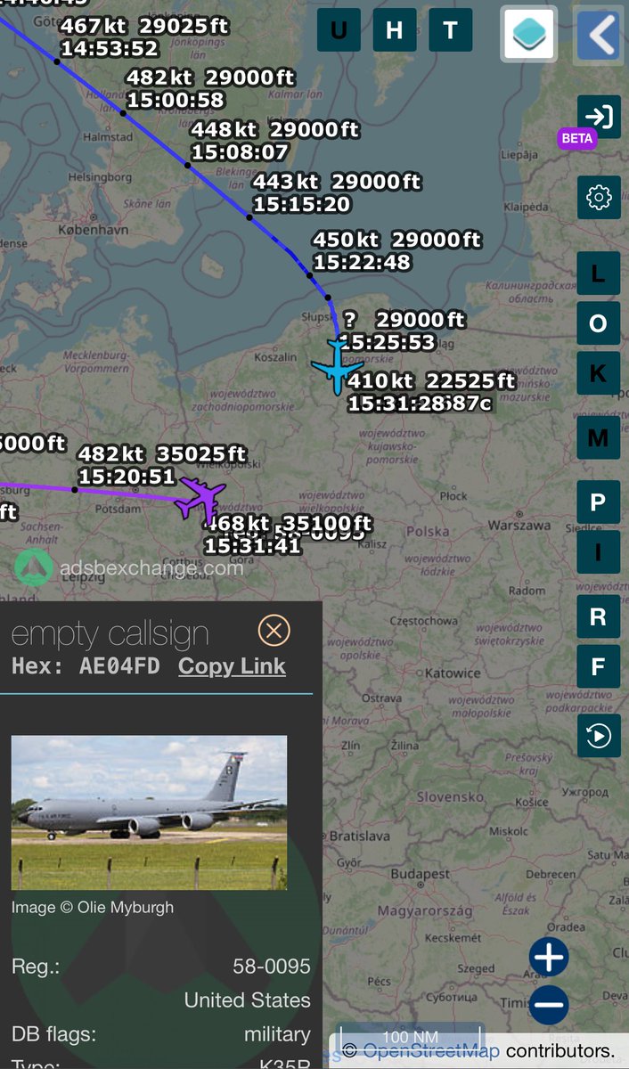 AEviationblog's tweet photo. P-8 Baltic movements. 

RAKE55 KC-135 (58-0095)
#ae687c P-8

These mission have been conducted a lot recently over the baltic’s with P-8’s coming from OSLO and KEFLAVIK. The usual sortie lasts roughly 9hrs with refuelling from a tanker usually from RAF Mildenhall over northern Poland before carrying out a 4hr mission over the Baltics. 

From the 28/08/25 there has been a mission from 6 US p-8’s and one RAF P-8.