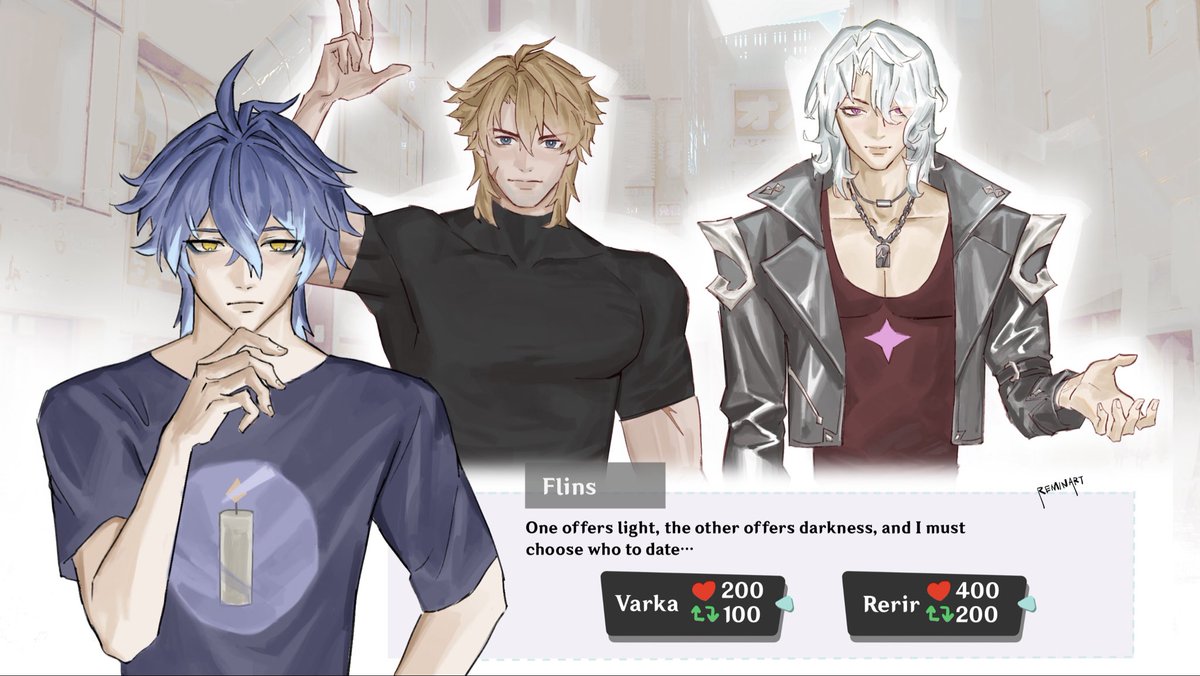 Remin_art's tweet photo. Lunar II new hangout event updates.
- new friendship gifts
- able to date Varka and Rerir

#flins #varka #rerir #reflins #Varflins https://t.co/t2GUYL8dK4