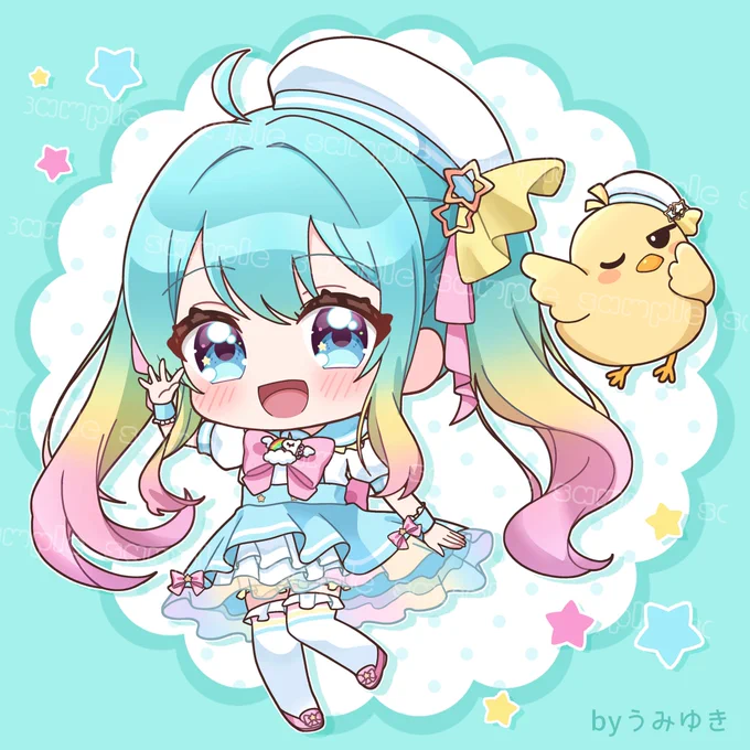 【ご依頼】 夢虹さん( 新衣装のミニキャラを描かせていただきました デザインがとっても可愛くて、楽しくご制作させていただきました…! ご依頼ありがとうございました