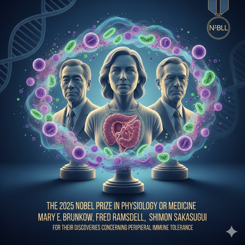 منحت جائزة نوبل في الفسيولوجيا و الطب لهذا العام 2025 لثلاثة علماء، وهم:
 * ماري إي برونكو (الولايات المتحدة)
 * فريد رامسديل (الولايات المتحدة) 
 * شيمون ساكاغوتشي (اليابان)
تم تكريمهم لاكتشافاتهم الرائدة المتعلقة بـ "تحمل المناعة المحيطية الذي يمنع الجهاز المناعي من إيذاء