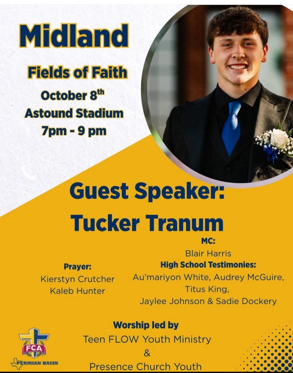 ⁦<a href="/Midland_ISD/">Midland ISD</a>⁩ student-athlete from ⁦⁦<a href="/Legacyrebels/">Midland Legacy High School</a>⁩, Tucker Tranum, is the guest speaker at the annual Fields of Faith. We have leaders throughout our campuses - proud of you, Tucker.