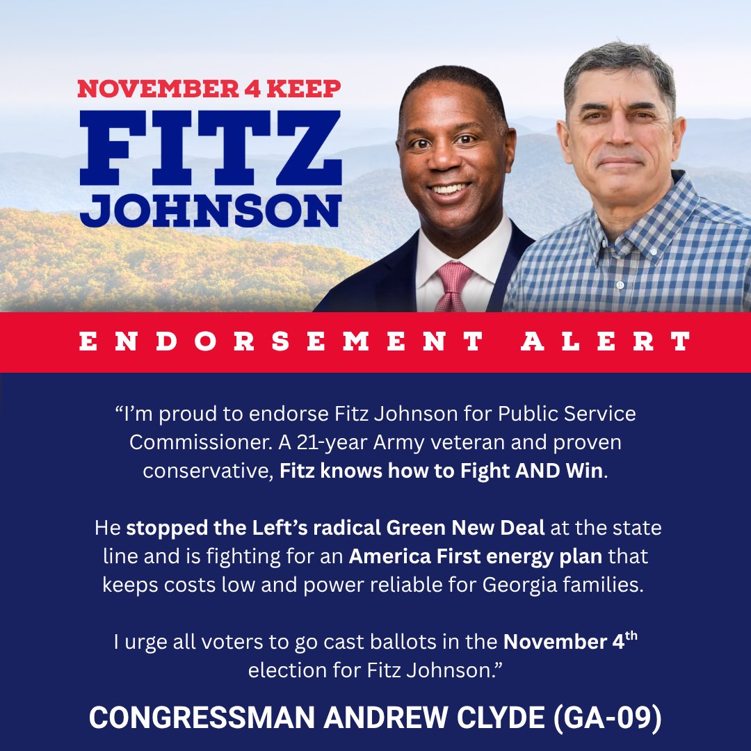 FriendsForFitz's tweet image. In DC, @AndrewClyde_ has delivered tax cuts to let Georgians keep more of their hard-earned money &amp;amp; supports unleashing America&apos;s energy dominance. We’re doing the same in GA and it’s critical that you go vote to keep out green mandates that will drive up costs more than $800/yr.