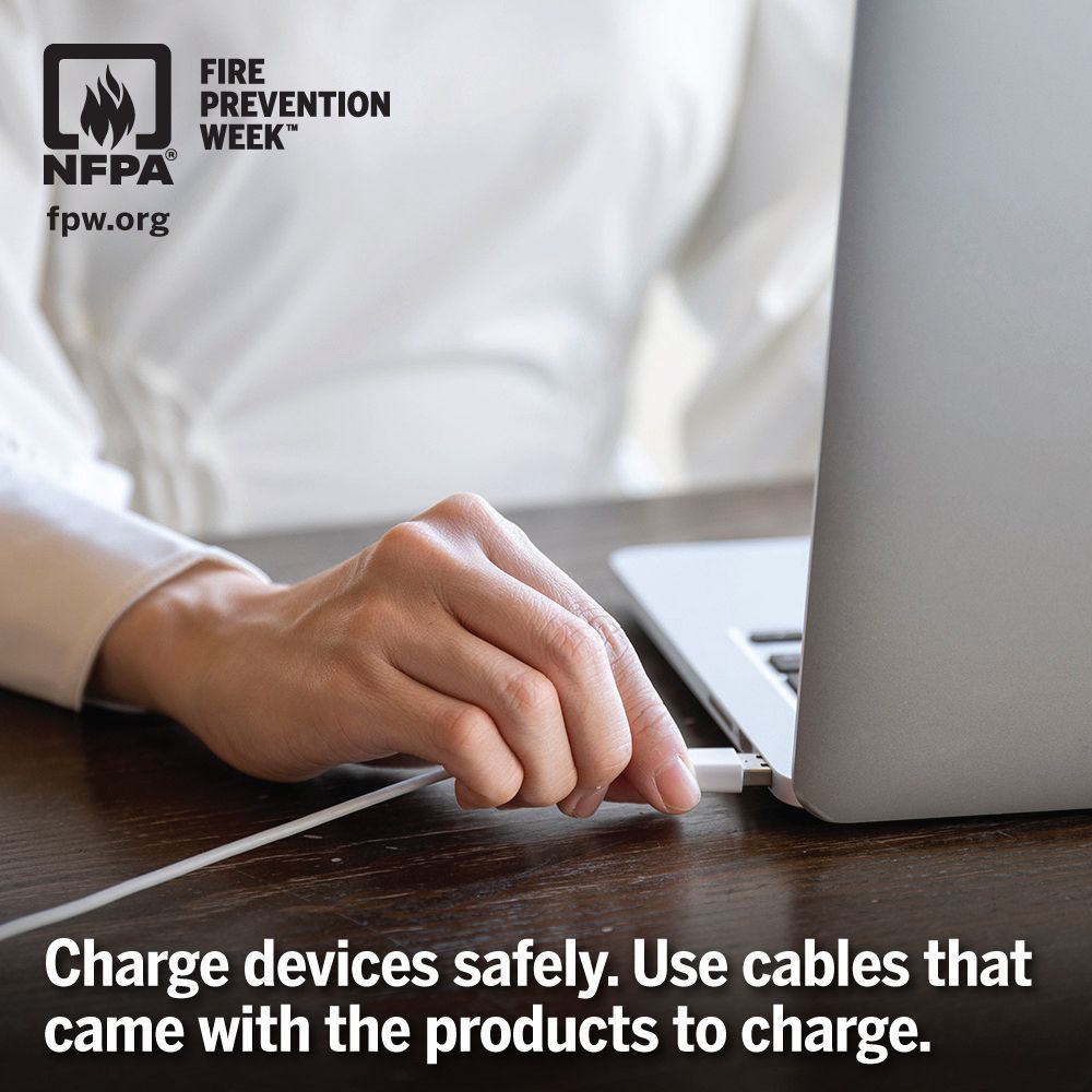 🔥 It’s Fire Prevention Week! 🔥
Oct 5–11, 2025
Theme: “Charge into Fire Safety” 🔋

Most homes use lithium-ion batteries daily. Used wrong, they can cause fires or explode.

Stay safe. Use the right charger. Don’t overcharge. Recycle batteries properly.

#FirePreventionWeek