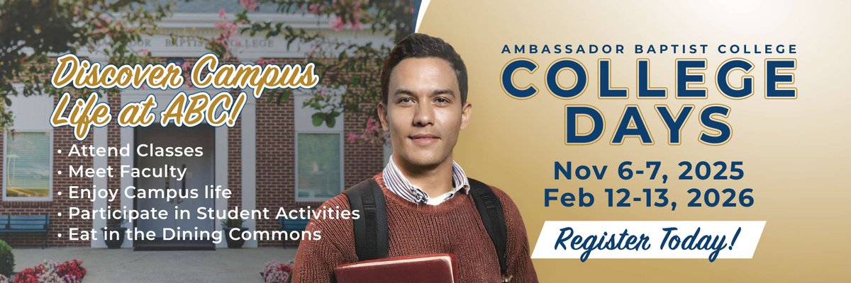 We would love to see teens from your church at College Days. See up close how we train men and women for ministry. ambassadors.edu/collegedays