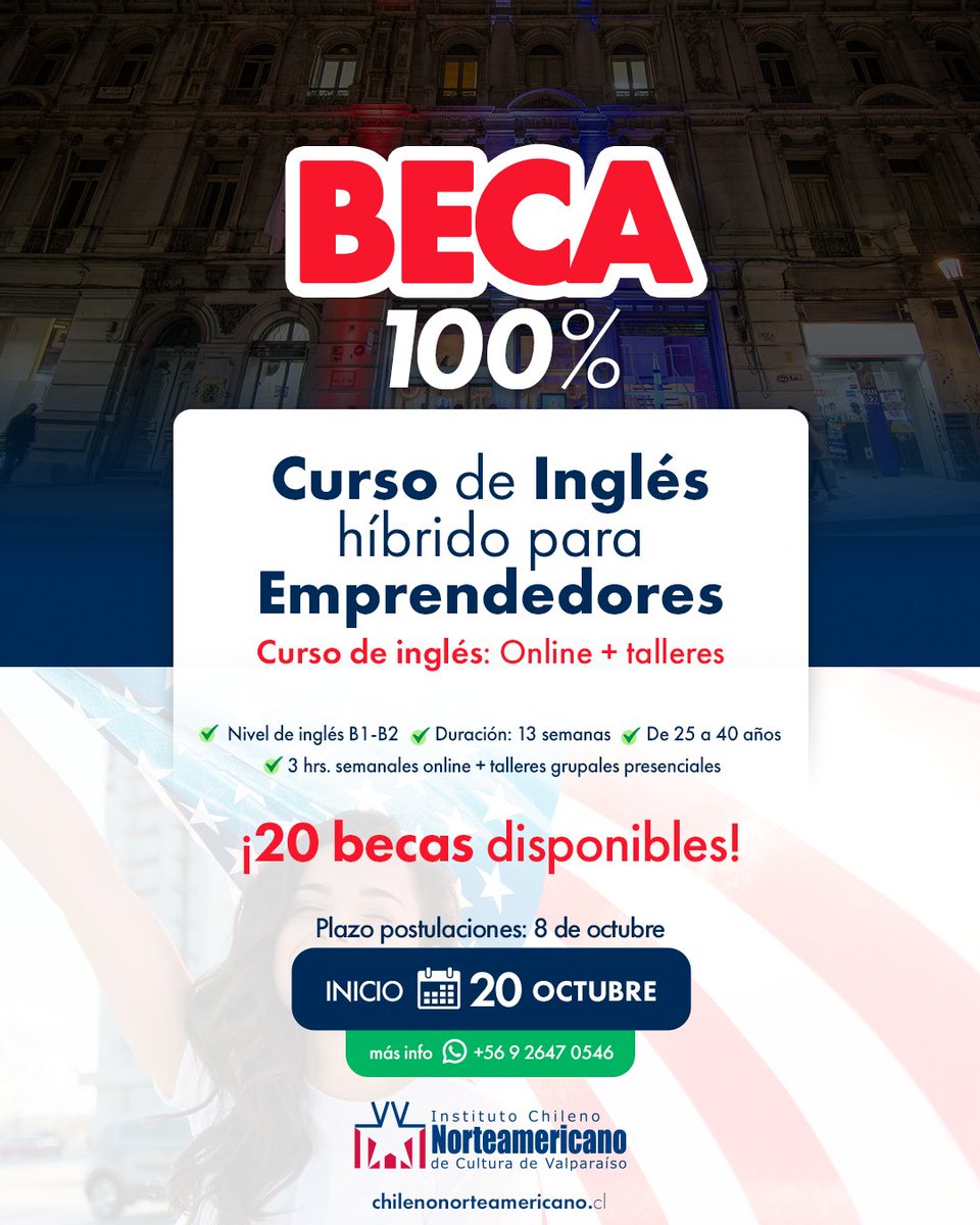 NORTEAMERICANOV's tweet photo. 🎓 BECA 100% para aprender inglés siendo emprendedor/a 🚀
¿Tienes un negocio o proyecto y quieres llevarlo al siguiente nivel? Esta es tu oportunidad real de hacerlo… ¡sin costo!

📆 Postula hasta el 8 de octubre
Inscríbete en https://t.co/MgaPbxKima https://t.co/NjwzVdG4ai