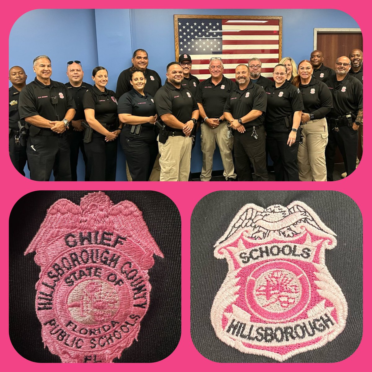 HCPSSecurityEM's tweet image. HCPS Security and Emergency Management Staff recognizing October as Breast Cancer Awareness Month! Early detection is so important!  Let’s stop this disease. @HillsboroughSch @VanAyresHCPS @jrnewman740 @TampaPD @HCSOSheriff