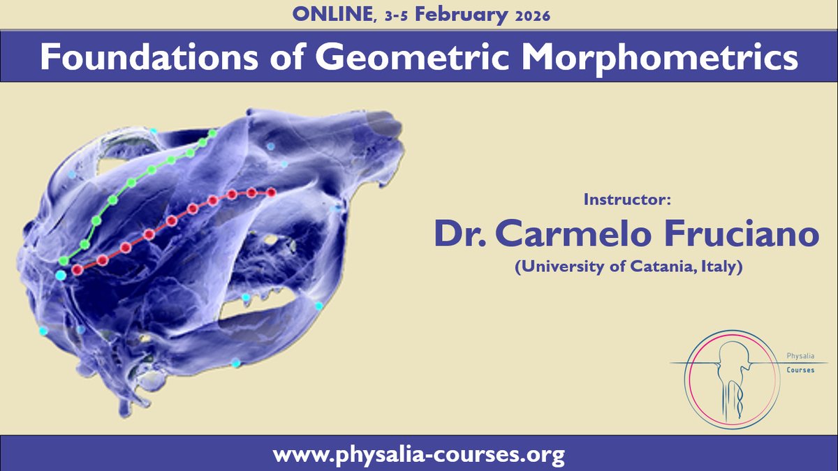 🚀 Registrations are open for our 2026 online courses with <a href="/CarmeloFruciano/">CarmeloFruciano</a> !  

1 - Foundations of Geometric Morphometrics (3–5 Feb) Learn to quantify and analyse biological shape in 2D and 3D with clear, visually impactful results.

physalia-courses.org/courses-worksh…