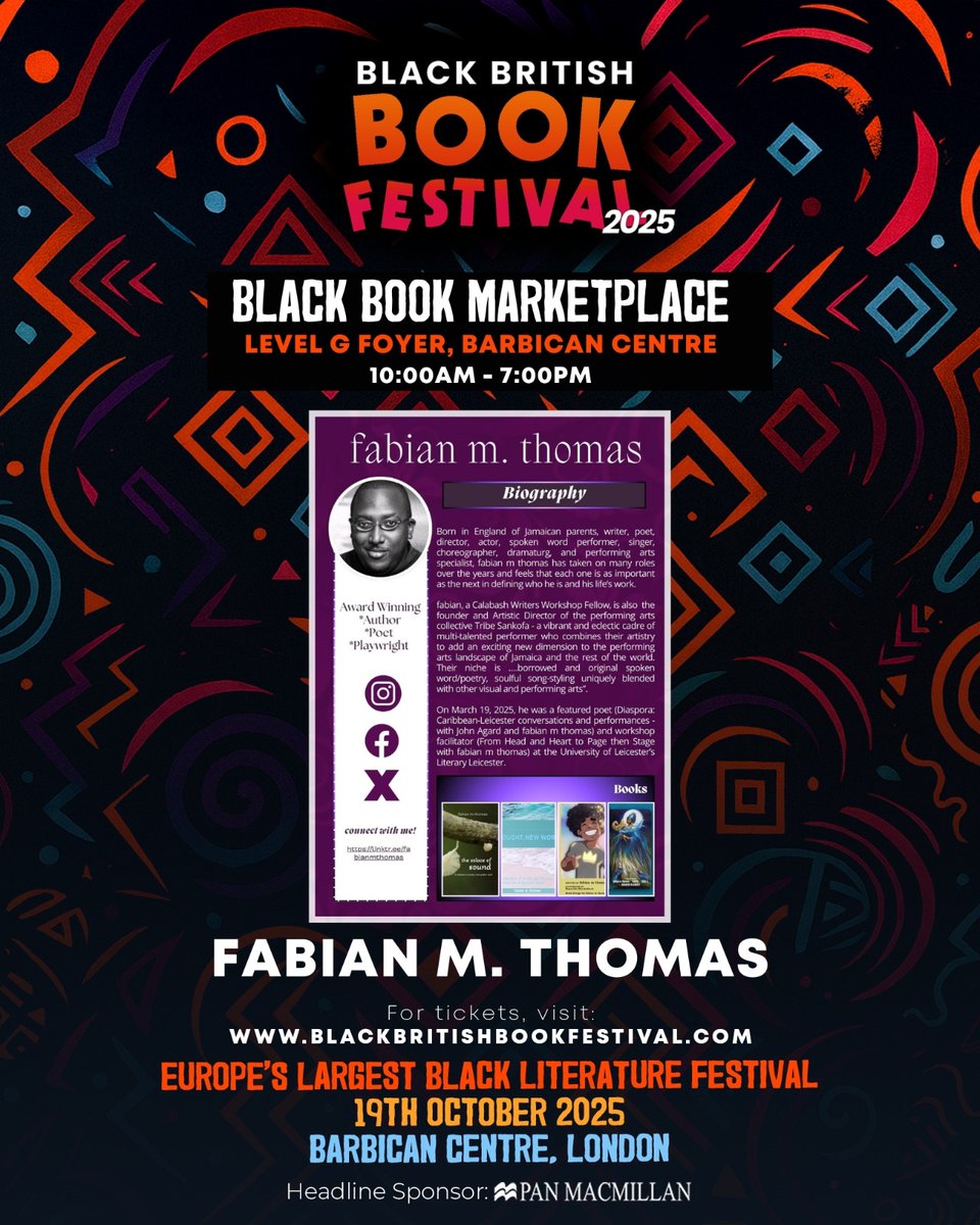 fabianmthomas's tweet image. Saints, run een if yuh deh bout, if not tell your peeps who are: I&apos;ll be part of the niceness that is BBBF with my books, a few Djembe t-shirts and my Christmas cards on sale. Sunday, October 19th, 10 a.m. until 7 p.m. at the Barbican Centre!  #bbbf2025 #fabianmthomasiwrite