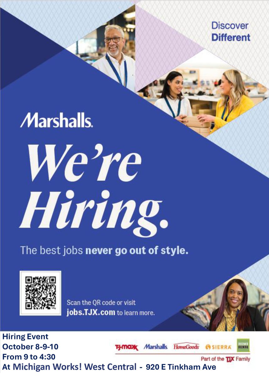 Marshalls is opening in Ludington soon!
To make sure they have enough team members, they're holding 3 days of open interviews this week at our Ludington service center!
Looking for work? Come check it out!
Come dressed to impress and ready to interview!