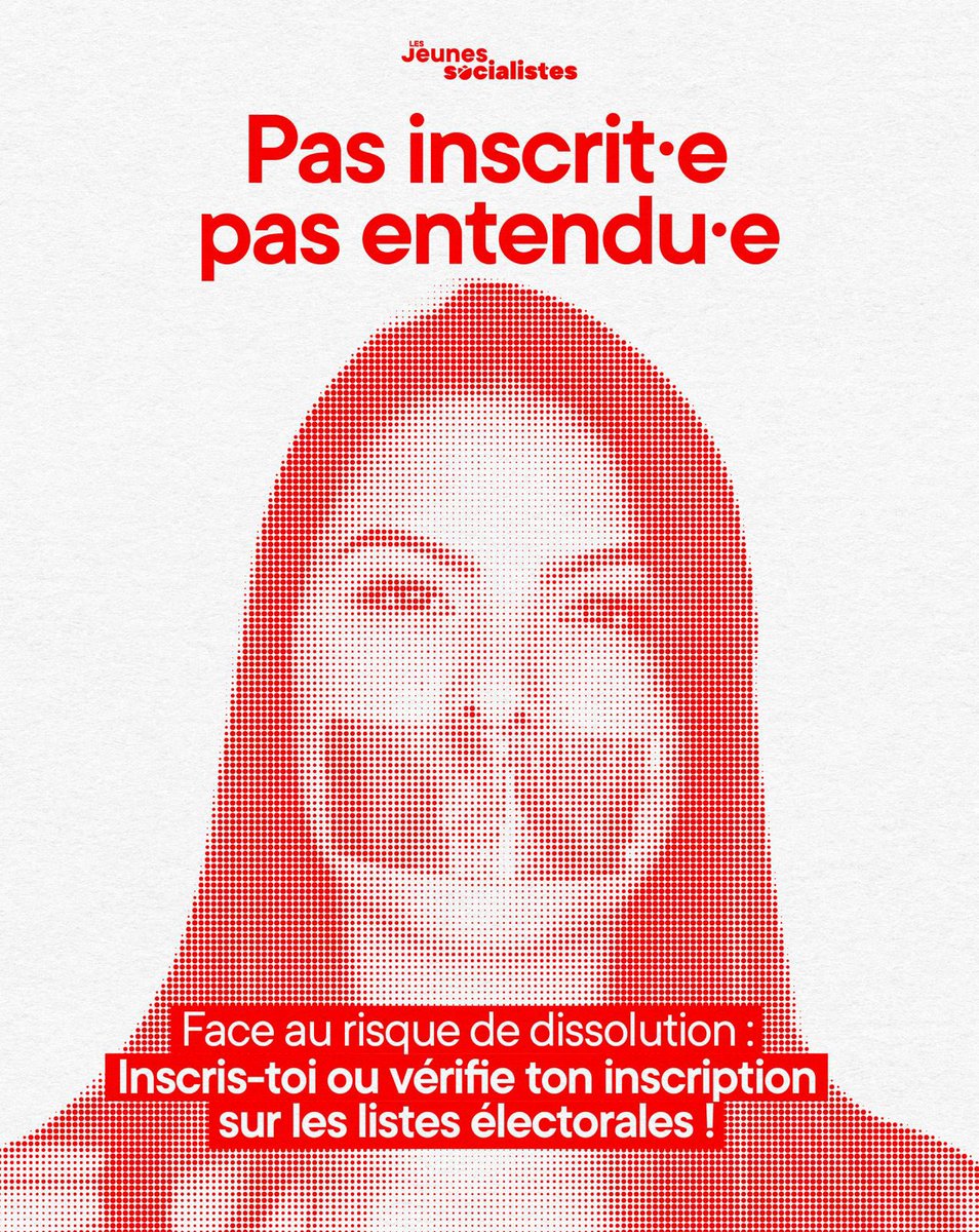 Face à l’extrême-droite, en cas de dissolution, chaque voix compte pour faire gagner la gauche !

Alors inscris-toi sur les listes électorales : 
service-public.gouv.fr/particuliers/v…