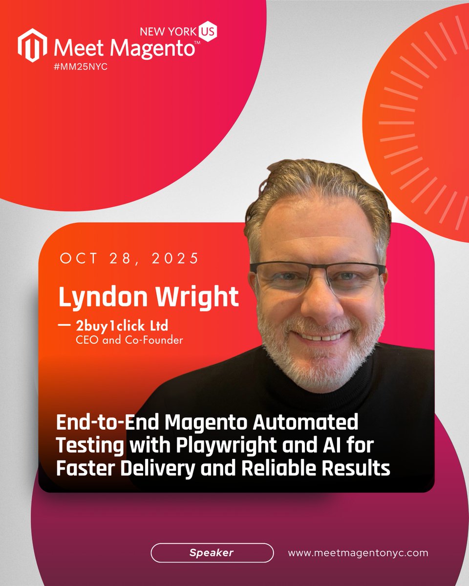 meetmagentonyc's tweet image. 🧪 Can AI + Playwright make Magento testing faster &amp;amp; more reliable? At #MM25NYC, Lyndon Wright will share how to automate end-to-end tests for quicker delivery &amp;amp; solid releases. @AdobeCommerce @magentoassoc @AdobePartners #eCommerce #Magento