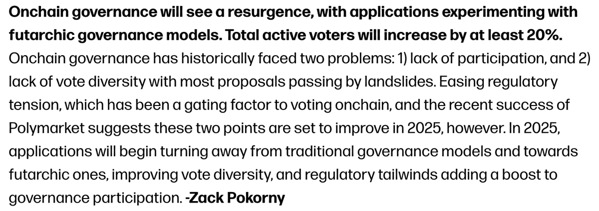 ZackPokorny_'s tweet photo. In December of last year @glxyresearch predicted 2025 was going to be a year of governance innovation fueled by the rise of futarchy.

Finally, we are beginning to see this manifest itself in the growing number of futarchies returning real rights and direct economic control to token holders.

While I think it is unlikely we see pre-existing, established DAOs turn towards futarchy in a meaningful way, it is becoming increasingly clear that the rise of new futarchies will dilute the primacy of the traditional DAO model.