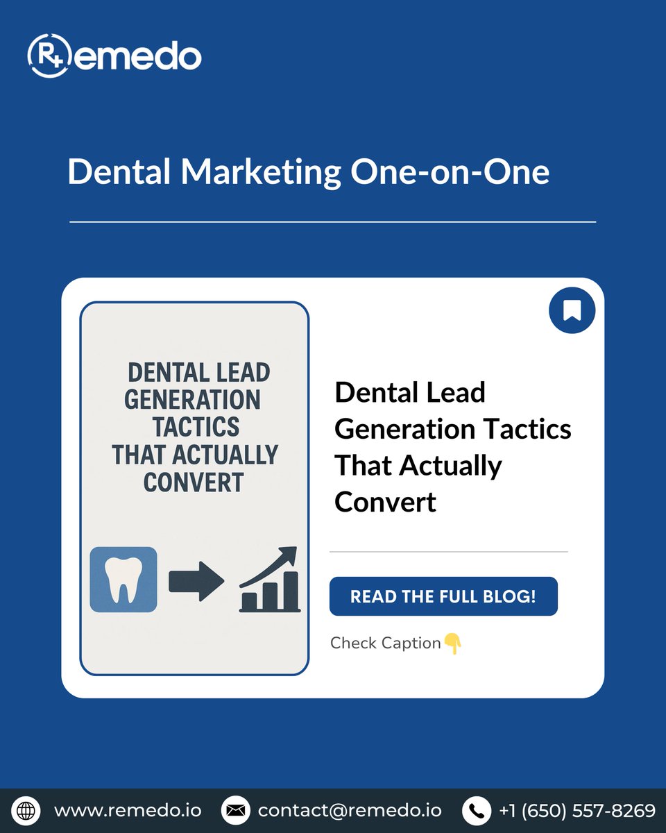 remedo_io's tweet image. 💡 Dental Lead Generation Tactics That Actually Convert
A successful dental lead generation strategy begins...
👉 Read the full blog: remedo.io/blog/dental-le…
.
#DentalLeadGeneration #DentalMarketingStrategy #PatientAcquisition #DentalPracticeGrowth #HealthcareMarketing