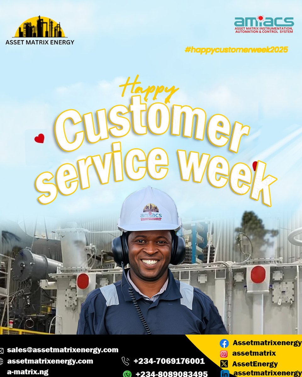 Happy Customer Service Week!

We’re grateful for every client, engineers, and investor who has trusted Asset Matrix Energy to make their dreams a reality.
Here’s to serving you better — today and always. 💚
#CustomerServiceWeek #assetmatrixenergy #predictivemaintainance
