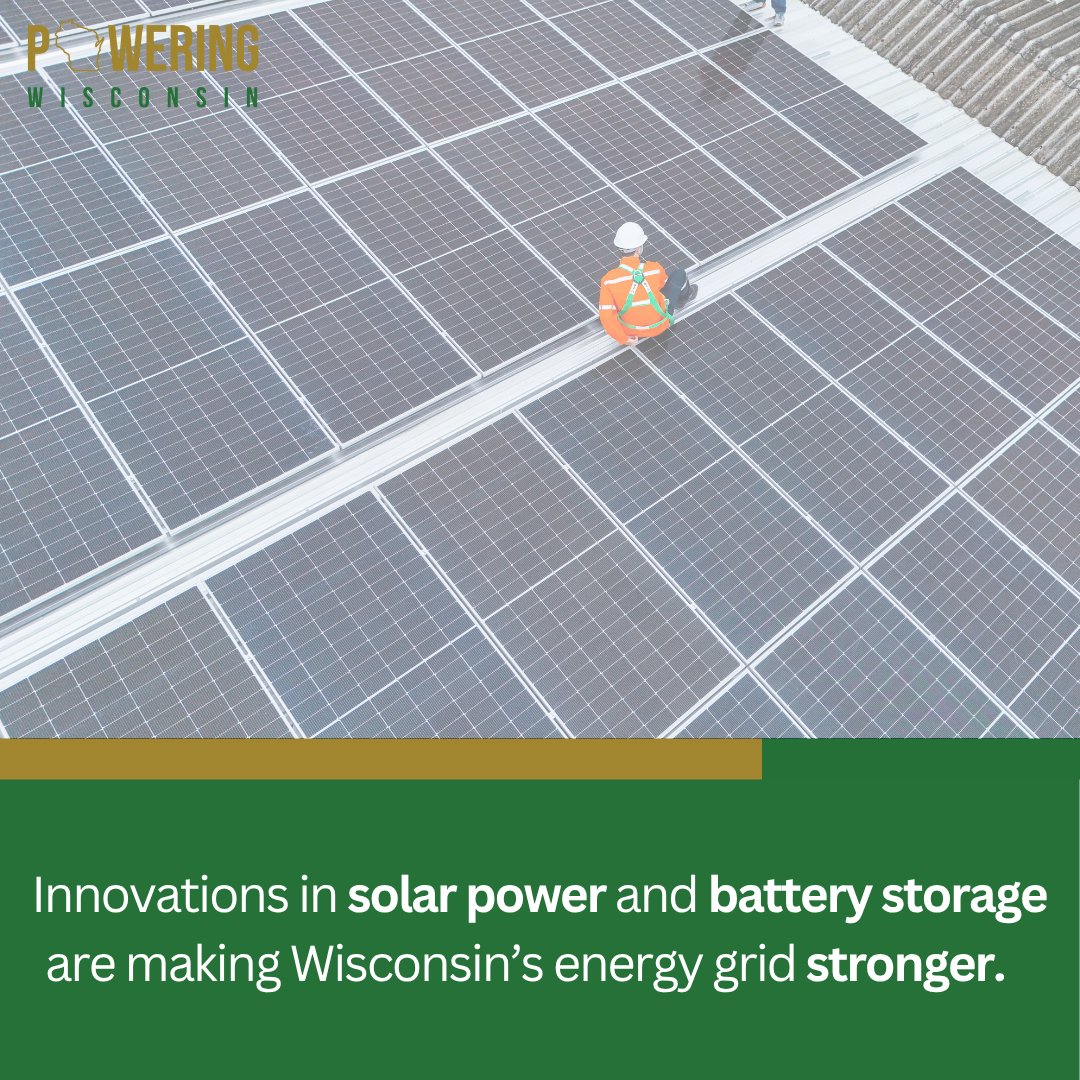 PoweringWi's tweet image. Wisconsin’s energy grid is getting stronger and smarter. Thanks to innovations in solar power and battery storage, communities across the state are seeing more reliable electricity, lower costs, and greater energy independence.