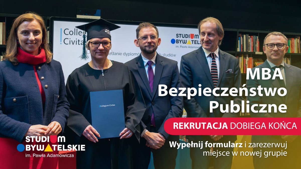 StudiumObywatel's tweet photo. 🎯 Ostatnie dni rekrutacji na MBA Bezpieczeństwo Publiczne!

👉 Zapisz się, zanim rekrutacja się zakończy:
https://t.co/JDmGA2KYld
@CollegiumC 
@pawelkowalpl 
@TTruskolaski 
@Dulkiewicz_A 
@FijoKonrad 
@prezydentZuk https://t.co/DwFfZrP5z9