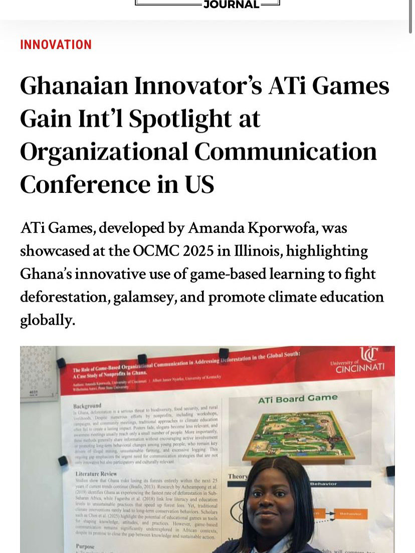 ecogamesfdn's tweet photo. 🇬🇭 Proud Moment for Ghana!

For the first time, Ghana’s sustainability game, ATi,  have been featured at an international conference in the United States🇺🇸

Read more👇👇
https://t.co/My2N6wWuQy https://t.co/2HIfl8Pwj9