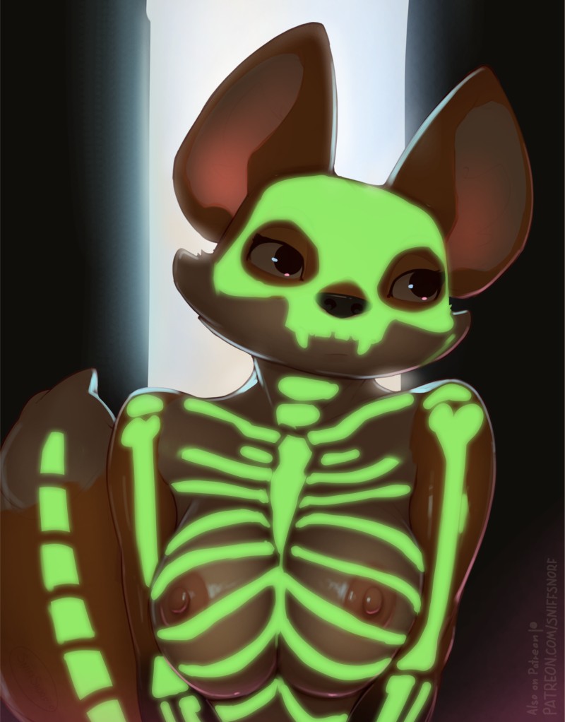 TheSniffSnorf's tweet photo. Watch out! 
It is a spooky scary skeleton!! :0 👻

Shoutout to GoodGirlElliotte for inspiring the piece! :D

#halloween #bodypaint #skeleton https://t.co/zK7vrftThT